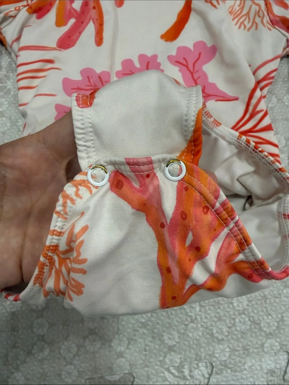 Girls' Long-Sleeve One-Piece Swimsuit in Pink & Orange Coral Print